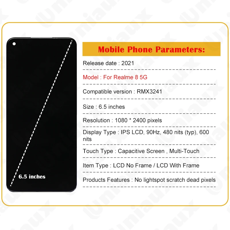 Imagem -06 - Oppo Realme 5g Lcd Display Touch Screen Digitizer Assembly Original Uniaux Peças de Reparo Rmx3241 65