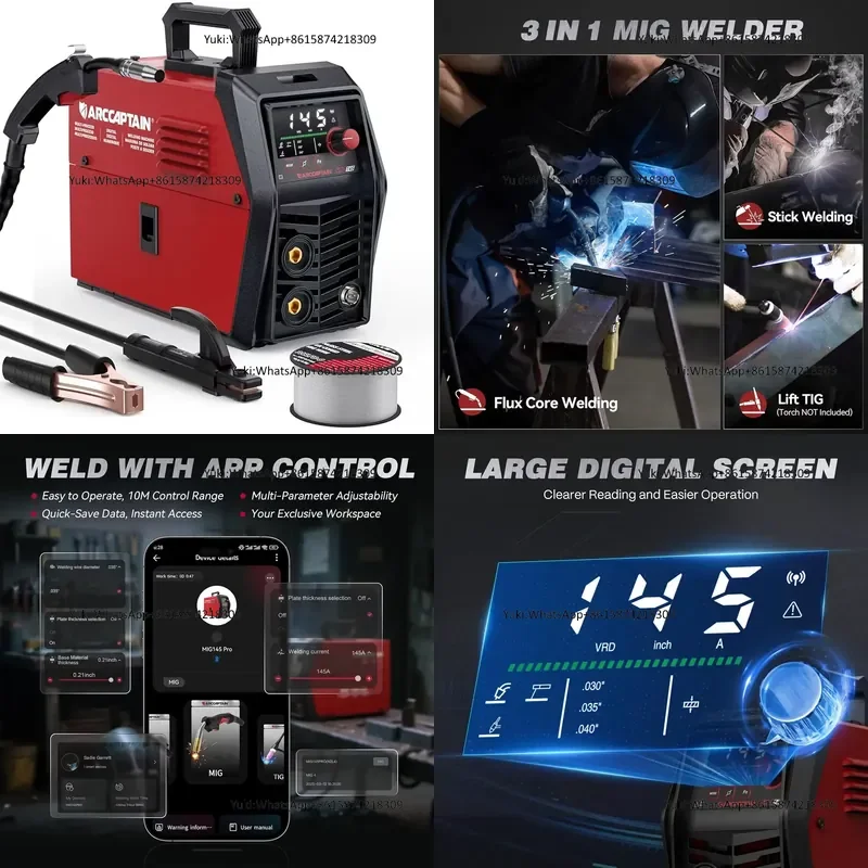 European Standard 145A 230V 3-in-1 Gasless MIG Welder Portable APP-Controlled Flux Core MIG Welding Machine