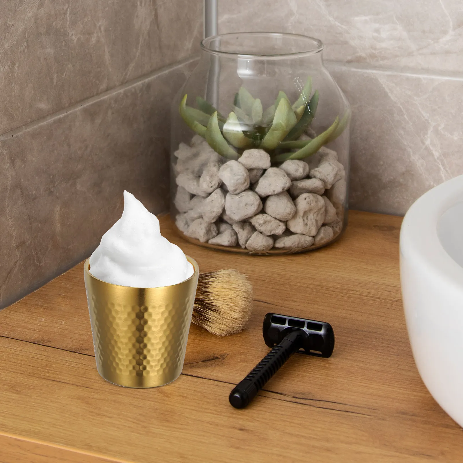 Men's Stainless Steel Shaving Bowl with Hammered Texture Stylish Grip Design Fits Any Bathroom Decor Reusable Shave Cup Shaving