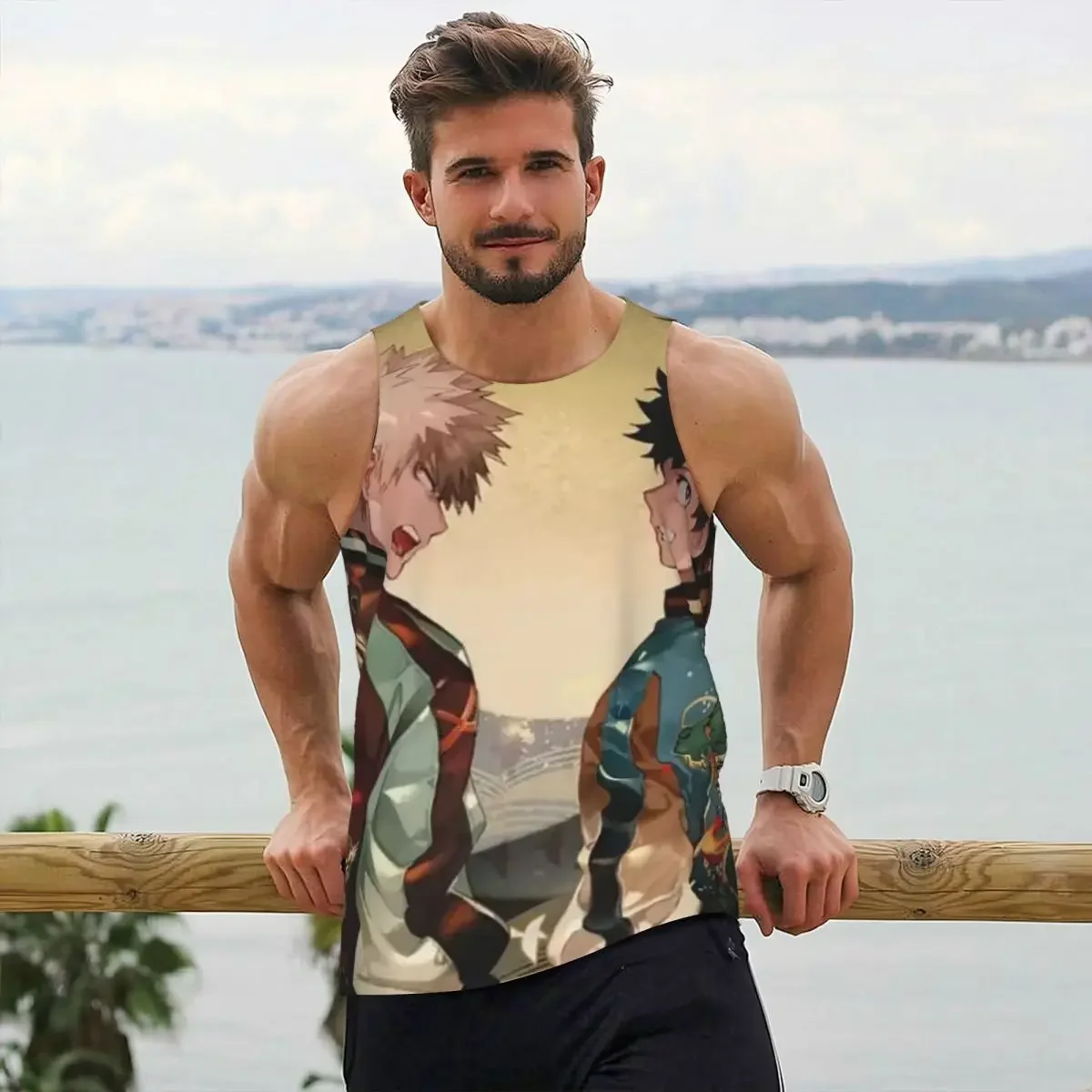 My Hero Academia Deku All Might Gym Tank Bodybuilding Vest Fitness Sleeveless Tops Quick Dry Men Workout Sports Clothing