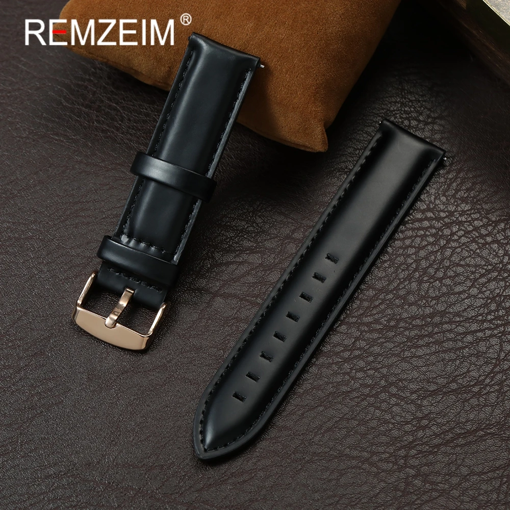 Quick Release Vintage Cowhide Men Watch Strap 20mm 22mm Black Brown Watchband with Rose Gold Pin Buckle