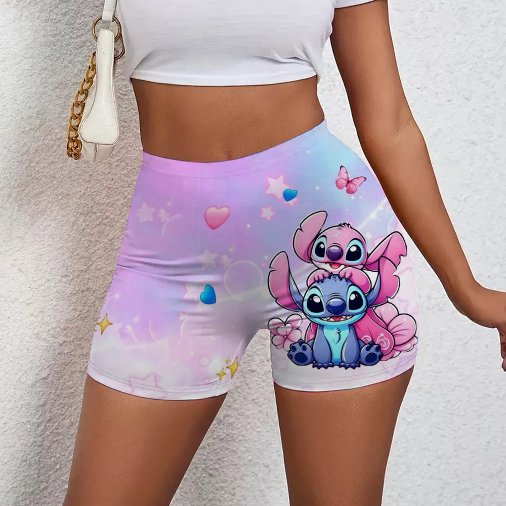 여성 운동 요가 꽉 반바지 귀여운 스티치 & 엔젤 하이 웨이스트 반바지 만화 피트니스 착용