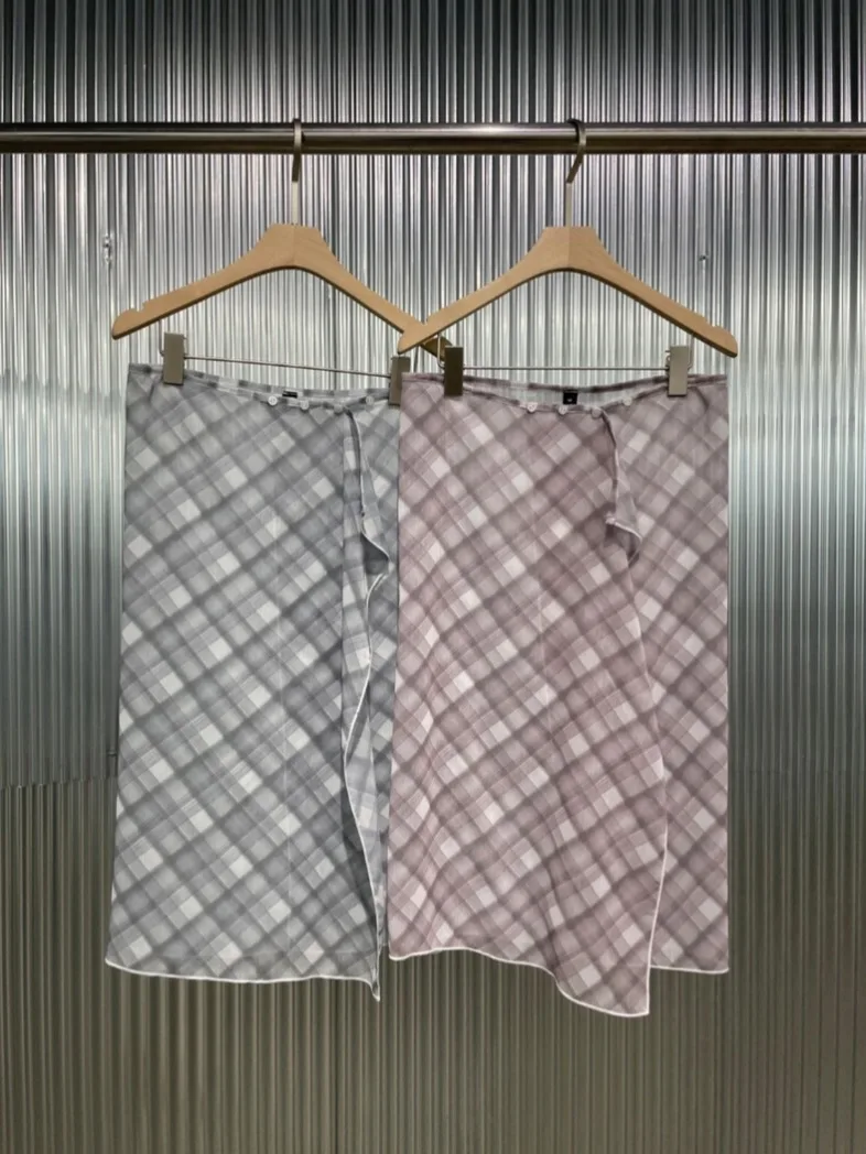 Koreański styl Jednoczęściowa, warstwowa, szyfonowa półspódnica w kratę