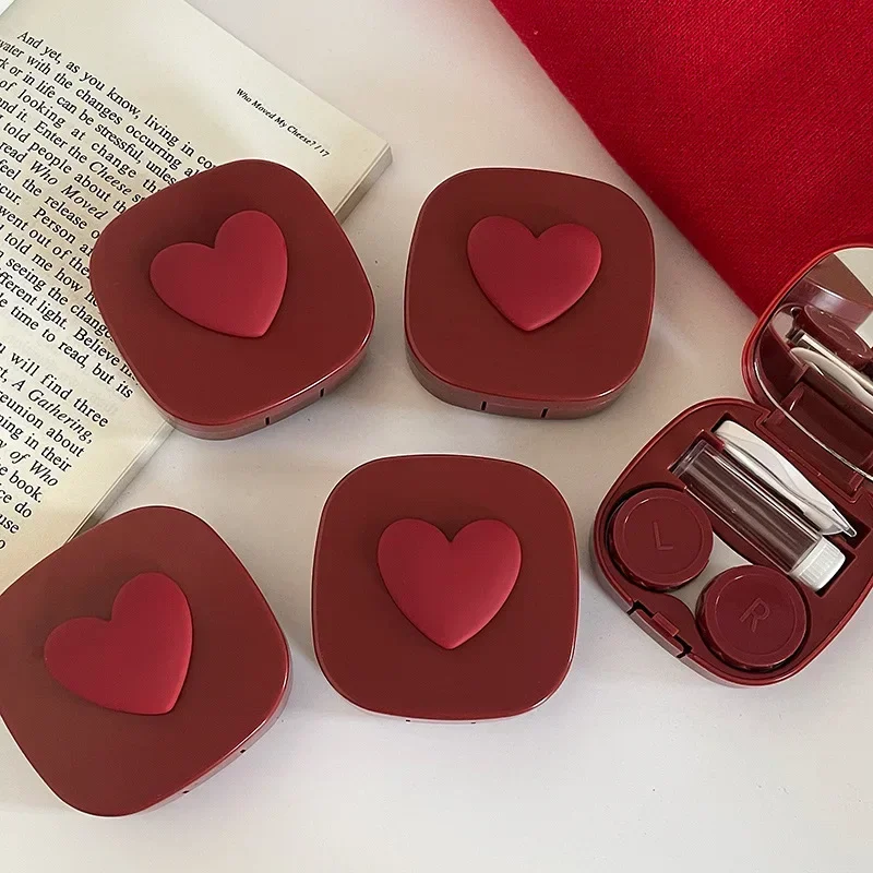 Minimalist Three-dimensional Love Contact Lens Case Girl Portable Beauty Pupil Box Companion Box Women Girl Contact Lens Cases