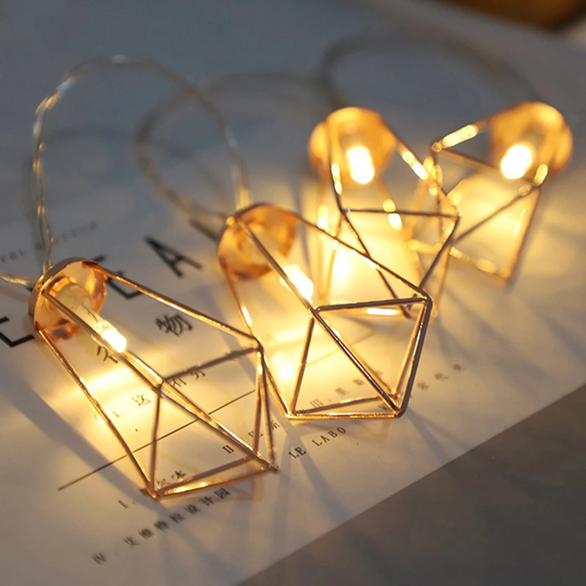 1.5M/3M Retro Iron Diamond Fairy String Lights Nordic Geometric Shape Christmas Wedding Party Home Decor Lantern String Lamp