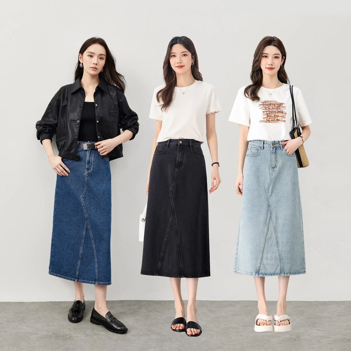 SENTUBILA スカート レディース 2025 秋 Aライン ハイウエスト カジュアル ジーンズスカート レディース サイドスリット トレンド ボトムス W51Q58715