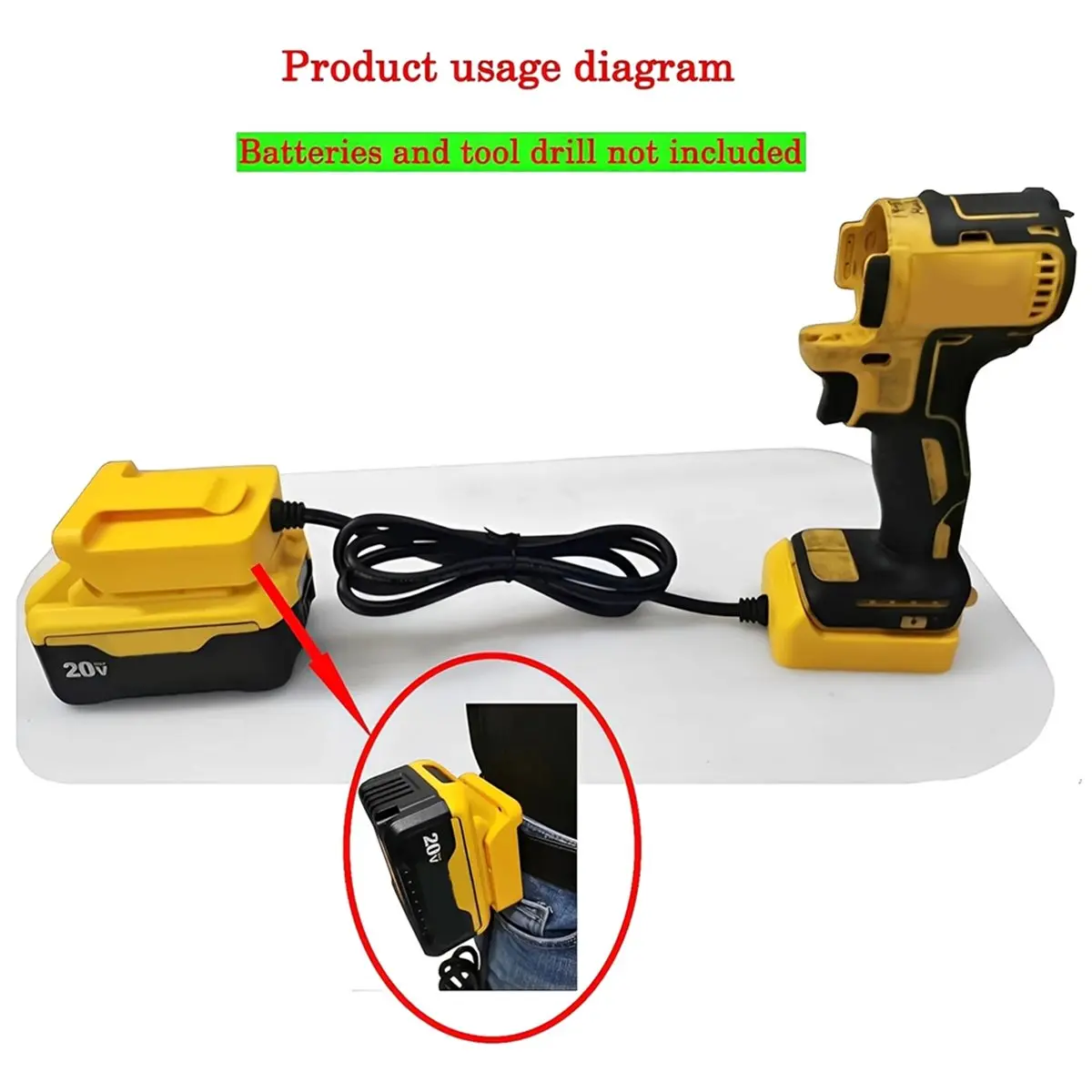 PHONE&GEAR Power Tools Battery Extension Cord Converter for Series 20v-Li-Ion Batteries to Series 20v Lithium Tools