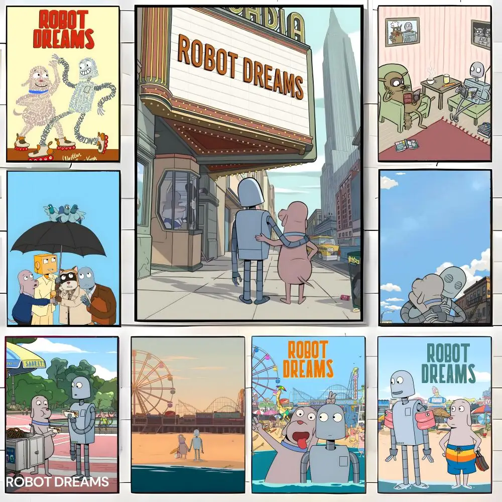 Wordless Friendship Story R-Robot Dreams Poster  Self-adhesive Art Waterproof Paper Sticker Coffee House Bar Room Wall Decor