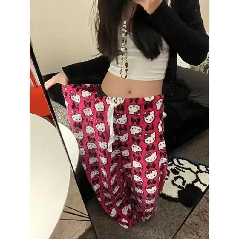 Casual Wide-Leg Pants Summer Cartoon Loose Student Wear Walking Pants Hello Kitty Pajama Pants for Women Hot Selling Comfortable
