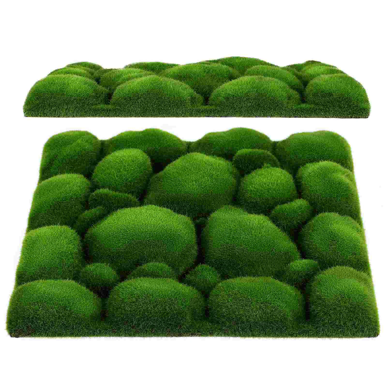 

2 Pcs Moss Stone Wall Rug Garden Ornament Simulation Decor Plants Panel Plastic Artificial