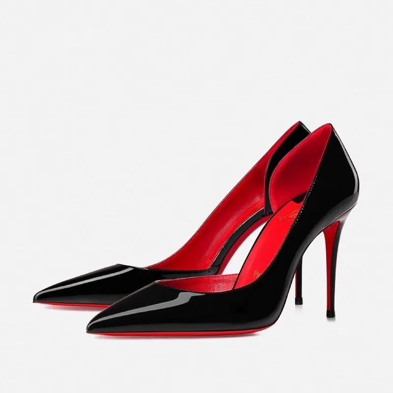 

red bottom pumps sexy side open stiletto heels women pointed tow shallow single shoes for spring summer black nude