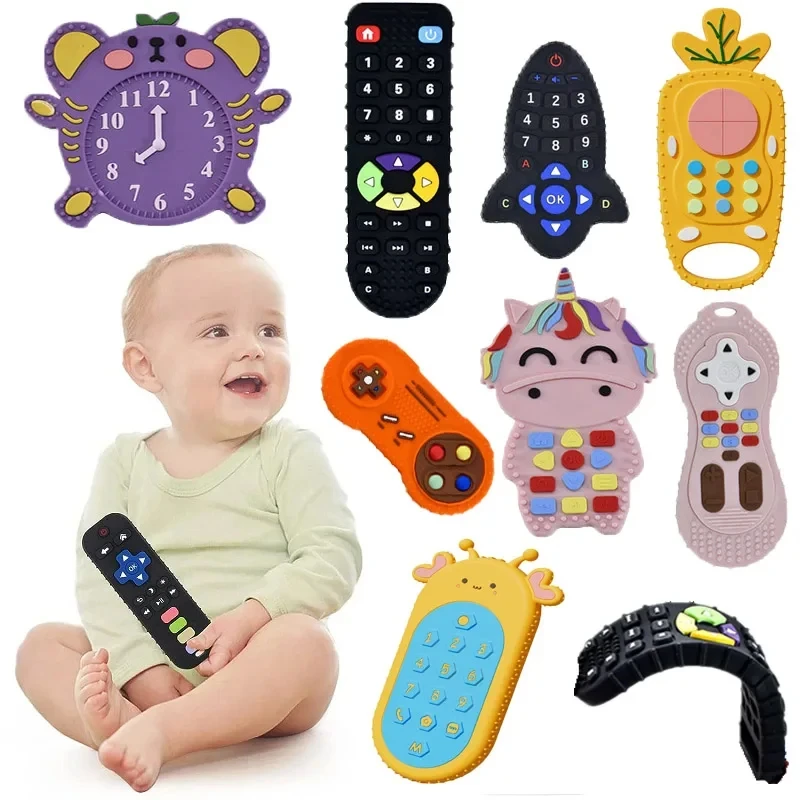 Mordedor de silicona con Control remoto para bebés juguete sensorial para dentición sin BPA 1 año