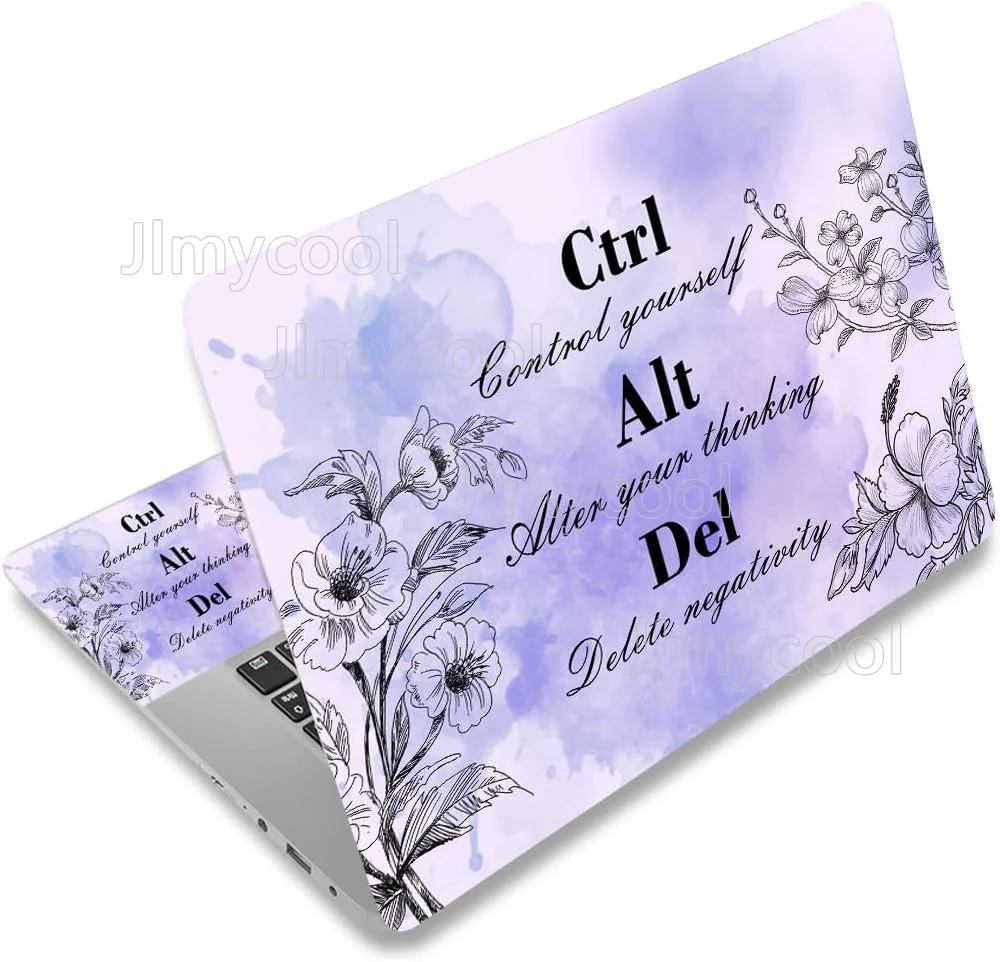 Vinyl Universal Laptop Decor Cover, Art Protector I Purpel Inspirational with Positive Quotes Ctrl Alt Del