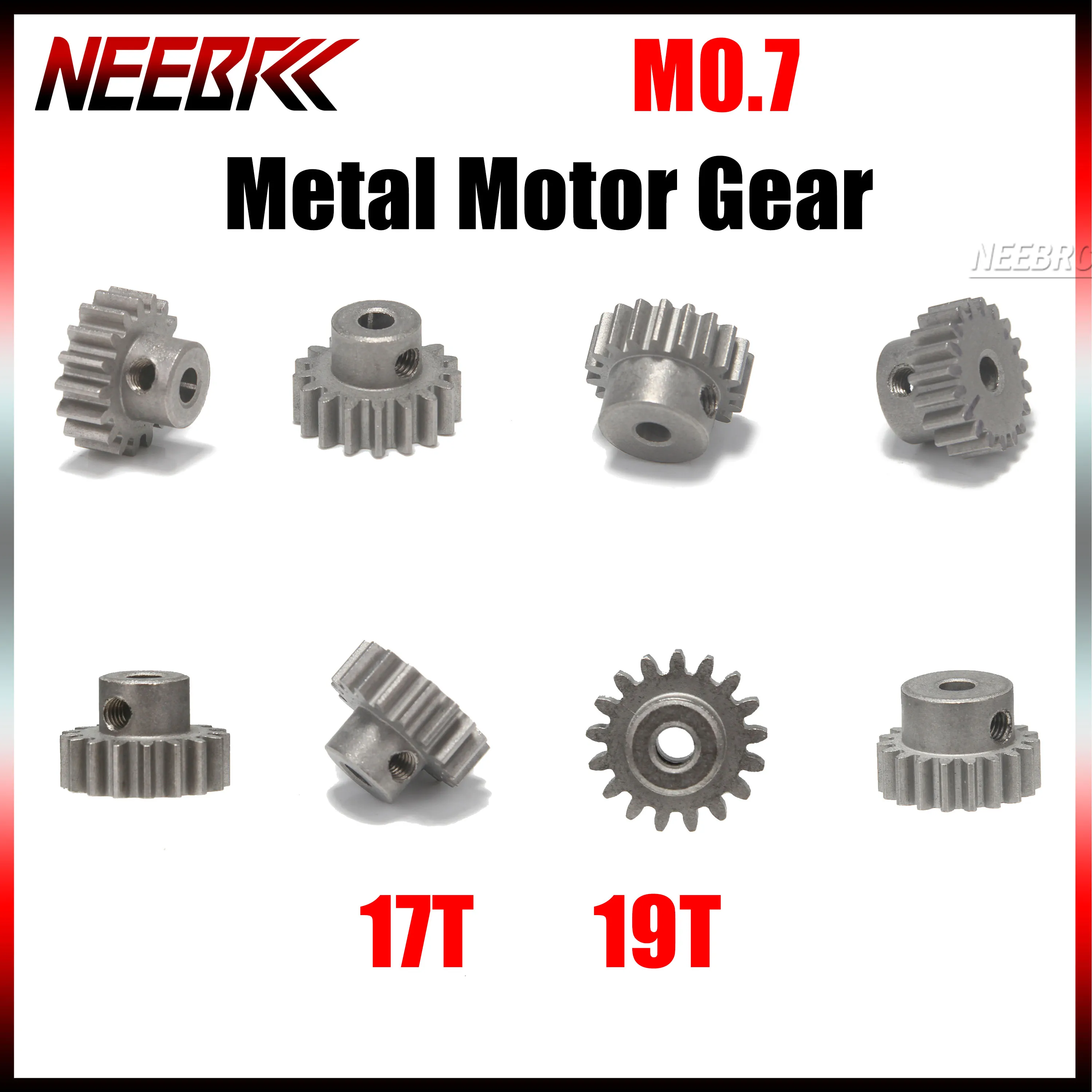 Neebrc m0.8 engrenagem do motor 17t 19t pinhão de metal 3.175mm para modelo rc carro veículo on-road brinquedo off-road sem escova acessórios escovados