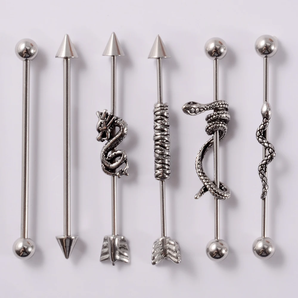 1/5PCS Surgical Steel Snake Sexy Industrial Barbell Earring 16G Cartilage Helix Spike Long Bridge Earring Piercing Jewelry 38mm