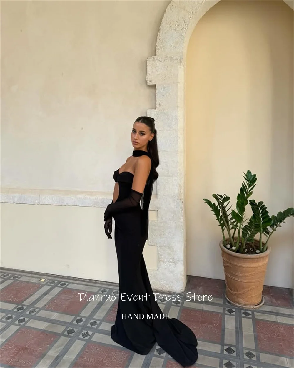 Dianruo Гламурные вечерние платья с раструбом, атласное милое платье Vestido De Gala Femme с вырезами, черное платье Quinceañer по индивидуальному заказу