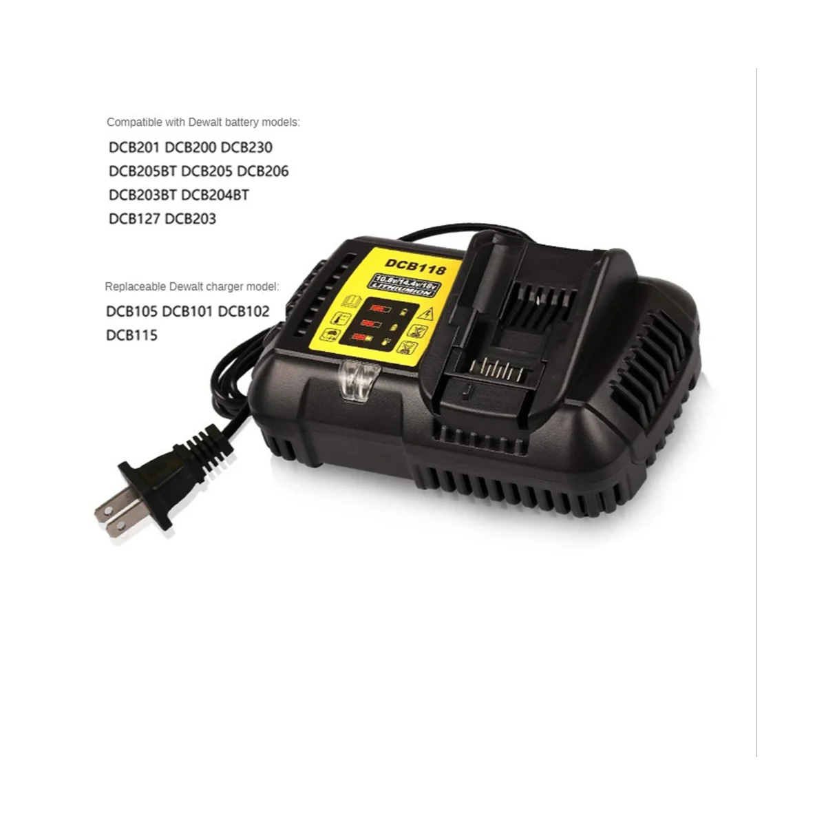 DCB118 Battery Charger for Dewalt Battery 10.8V 14.4V 18V 20V DCB200 DCB101 DCB115 DCB107 DCB105 DCB140 &DCB112 US Plug