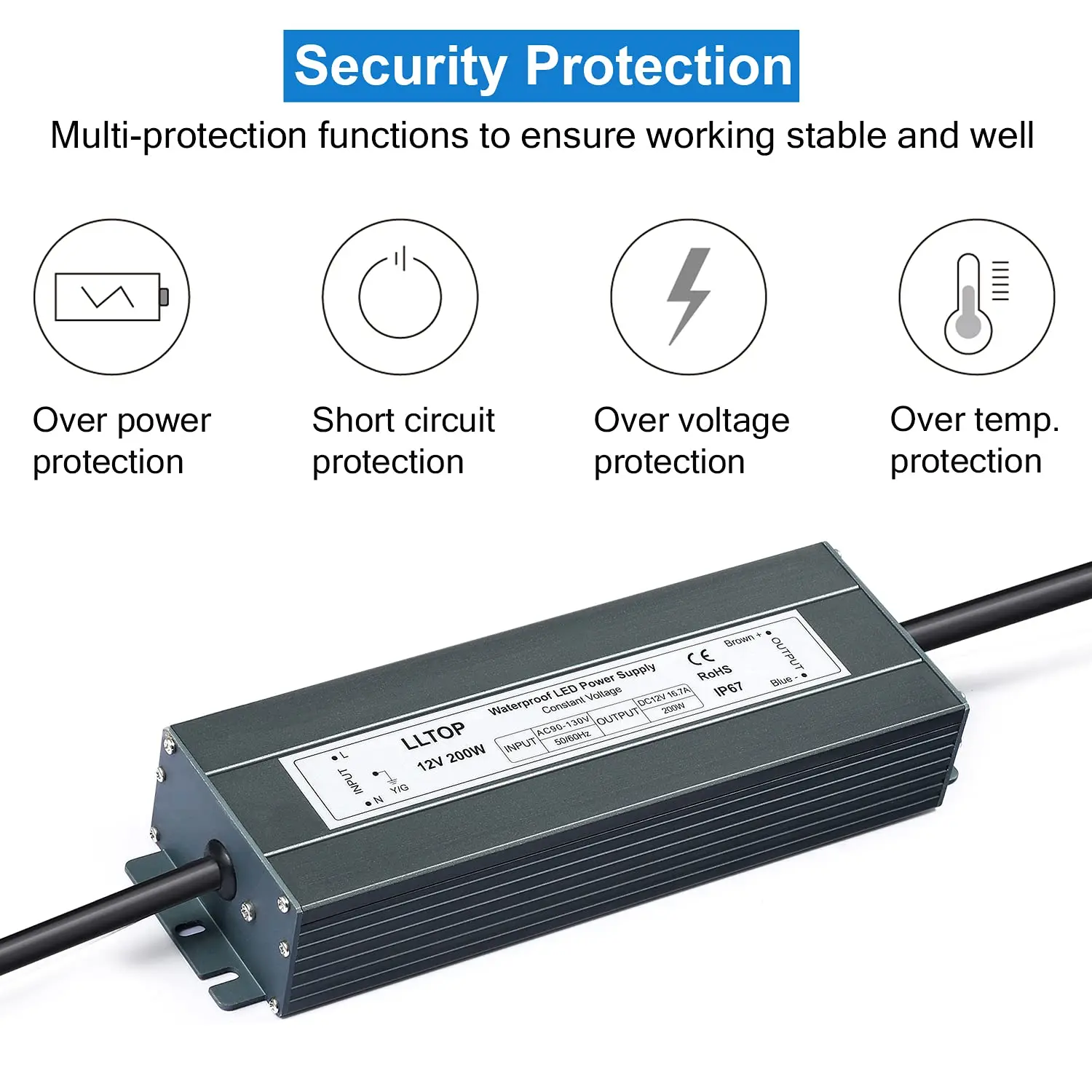 Low Voltage Transformer 100W 200 Watts Waterproof IP67 Power Supply 185-265V AC to 12V24V DC LED Driver Converter Power Adapter