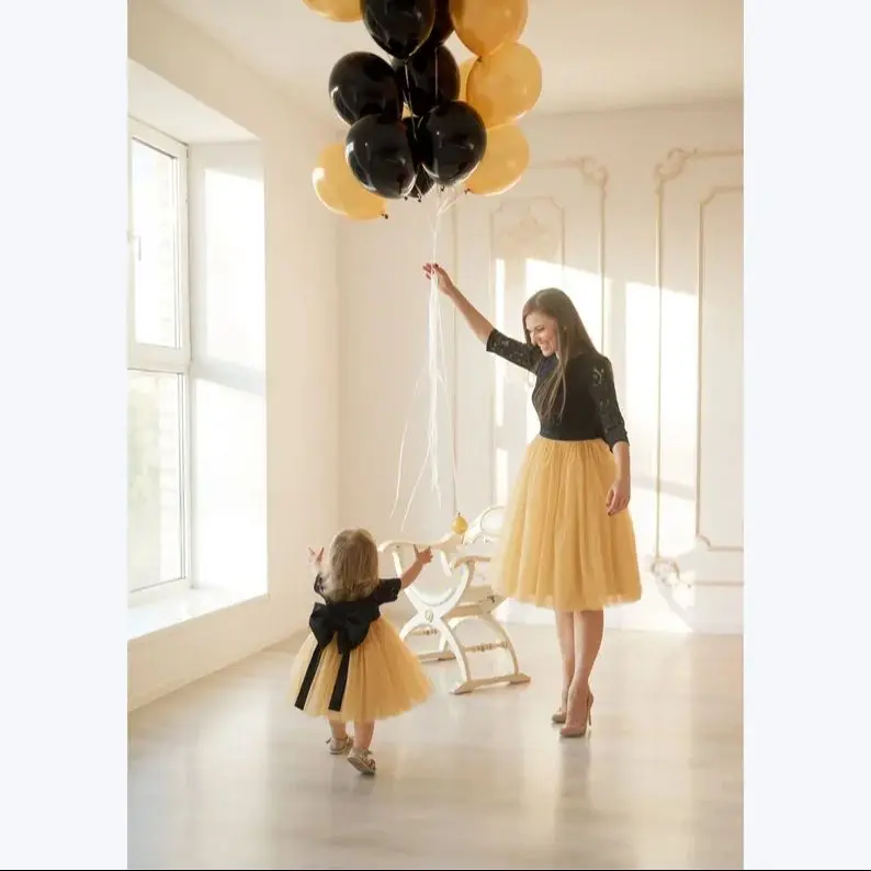 Mommy And Me Tutu Dresses Photoshoot Dress Gold Black Matching Outfit Wedding Guest Dress 1st Birthday Girl Princess Dresses