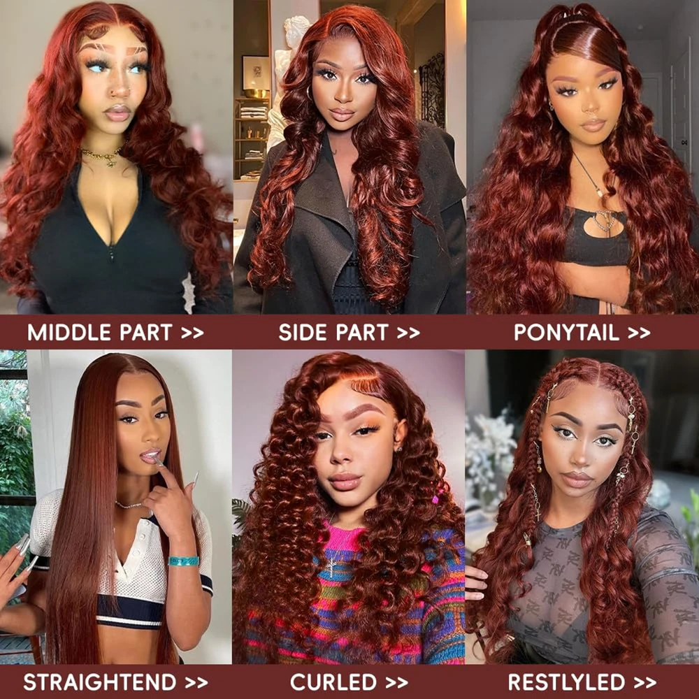 البني المحمر الدانتيل الجبهة الباروكات شعر الإنسان 36 بوصة الجسم موجة الدانتيل الباروكة الأمامية 13x4 13x6 باروكة من شعر طبيعي شفاف قبل قطعها #4