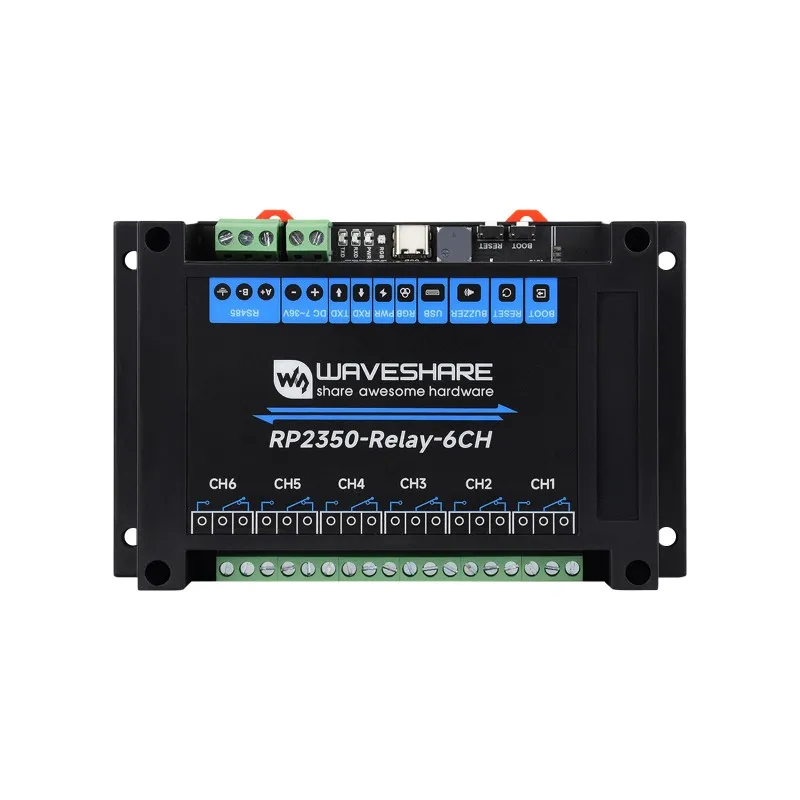waveshare-industrial-6-channel-rp2350-relay-moduleonboard-rs485-pico-hat-interfaceswith-multiple-isolation-protection-circuits