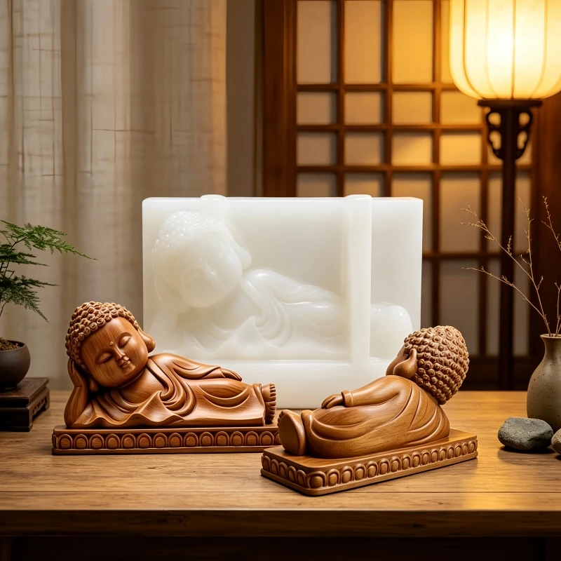 Lying Buddha Statue Sculpture Candle Silicone Mold Closed Eye Sleeping Buddha Side Lying Monk Maitreya Buddha Gypsum MoldS