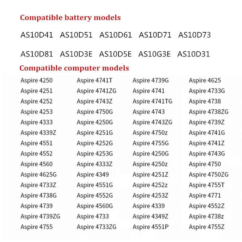 AS10D31 Battery AS10D51 For Acer Aspire 4741 5253 5251 5336 5349 5551 5552 5560 5733 For TravelMate 5740 5735 5735Z 5740G