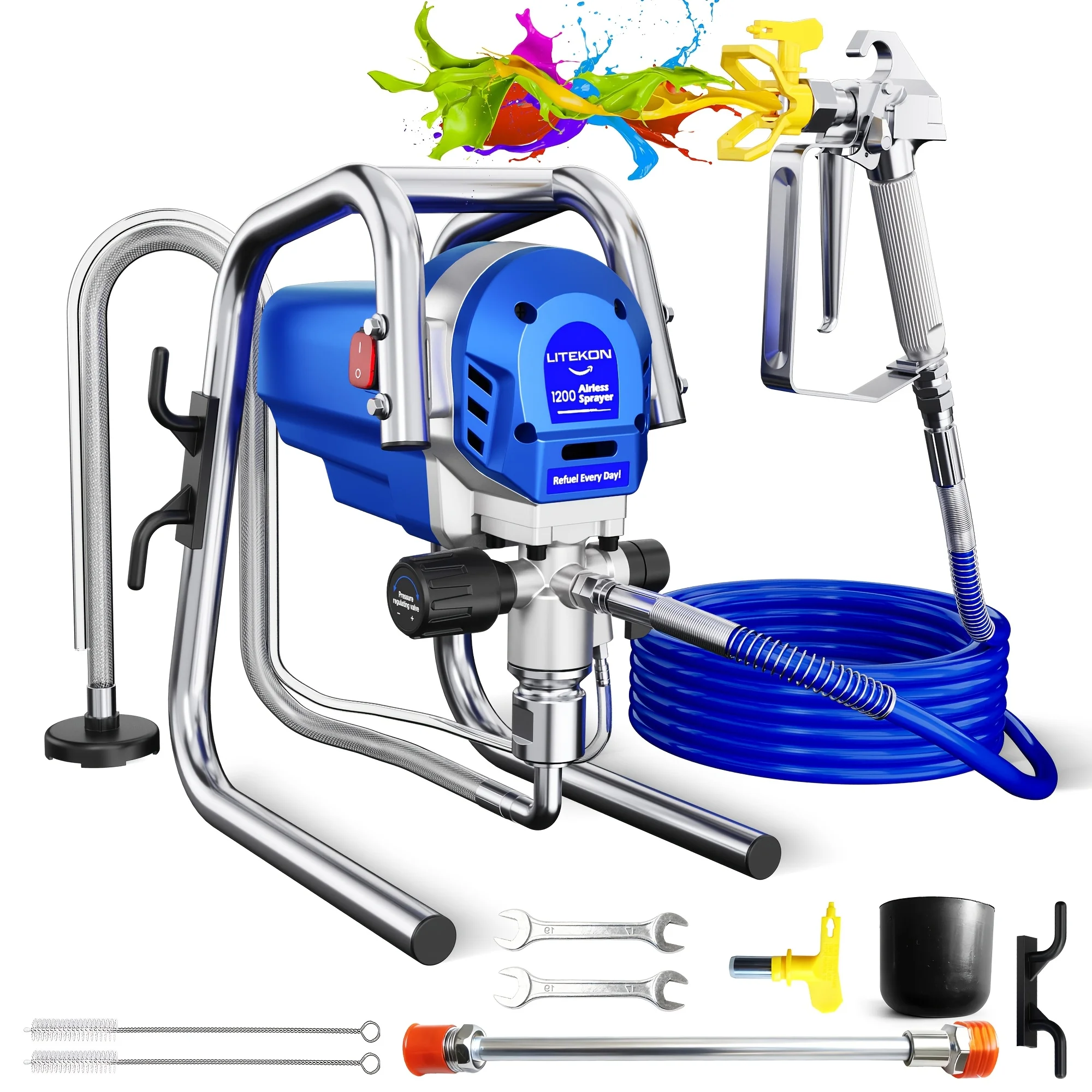 

1200W Heavy-Duty Airless Paint Sprayer, 3300PSI High Pressure & 40.58oz/Min High Flow for Fast Painting, Up to 30% More Coverage with Less Overspray, for Interior/Exterior Walls, Fences, Furniture
