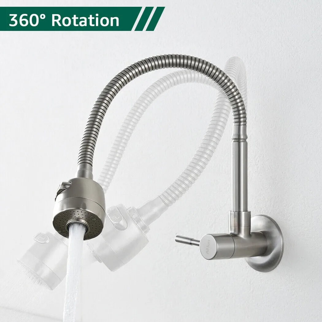 

Brushed Nickel Wall Mount Kitchen Laundry Stainless Steel Rotation Faucet Sprayer Kitchen Sink Mixer Tap Stream Sprayer Head