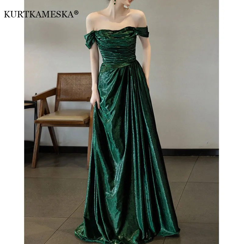 

Элегантные зеленые свадебные платья для женщин, вечерние платья с открытыми плечами, длиной до пола, сексуальное роскошное свадебное платье для фотосессии