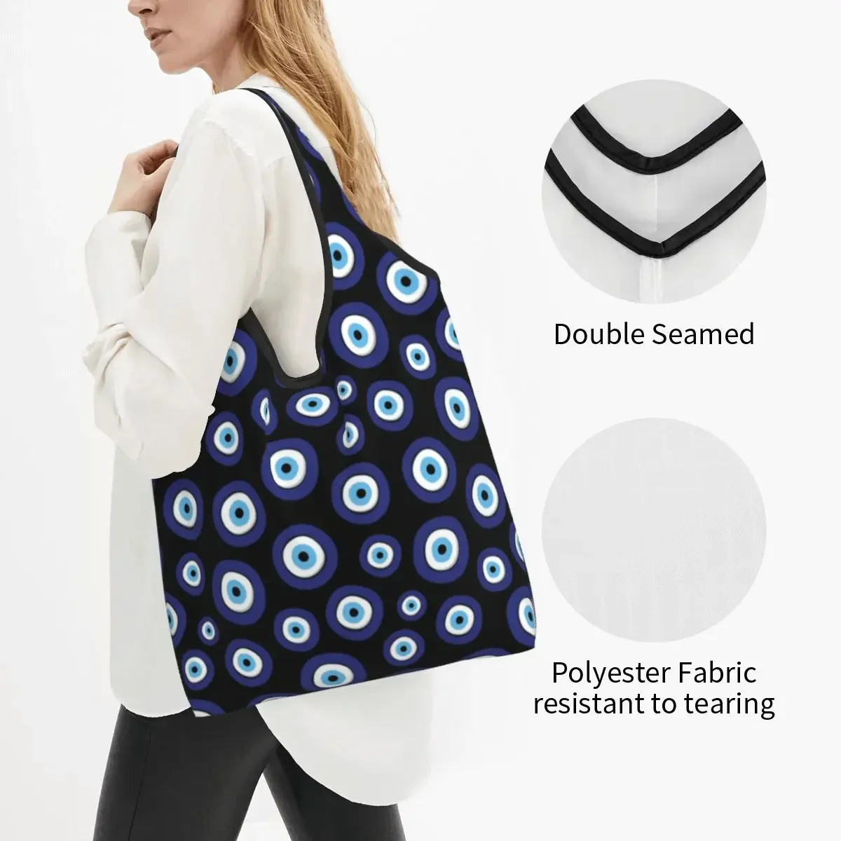 Greek Amulet Evil Eye Pattern Groceries Shopping Bag Funny Shopper Tote Shoulder Bags Large Portable Nazar Lucky Charm Handbag