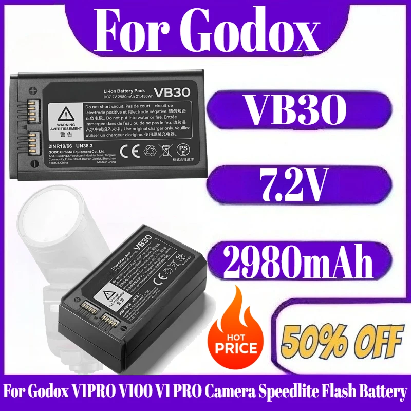 

VB30 7.2V 2980mAh Speedlight Flash Lithium Battery For Godox V1PRO V100 V1 PRO Camera Speedlite Flash Battery