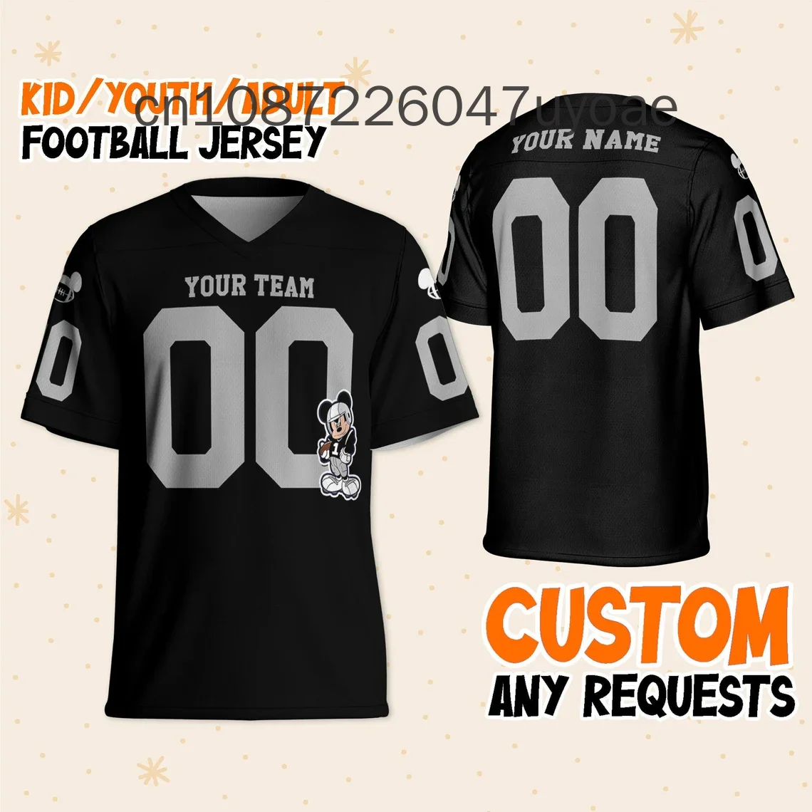 New Disney Mickey Amazing Star Sport White Football Jersey Free Customization Name and Number  T-Shirt