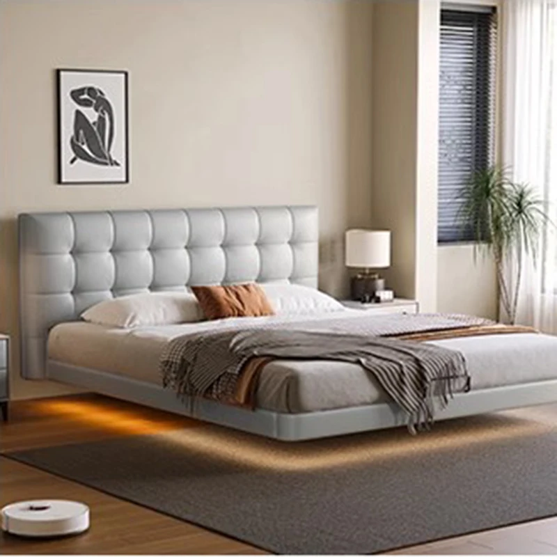 

Leather Modern Bed Bedroom Double Italian Luxury Bed Headboard Nordic Storage Somieres Y Marcos De Cama Bedroom Furniture