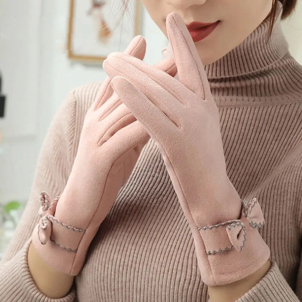 Dames winteraccessoires effen kleur strik koude bescherming dameshandschoenen Koreaanse stijl wanten Duitse fleece touchscreen handschoenen