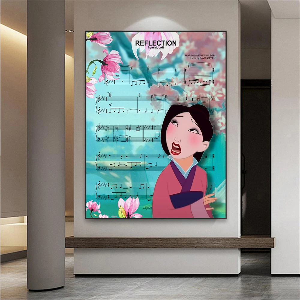 Disney Movie Poster Mulan Sheet Music Wall Art Canvas Painting Prints Kids Bedroom Living Room Decor Home Reading Room Wall Art