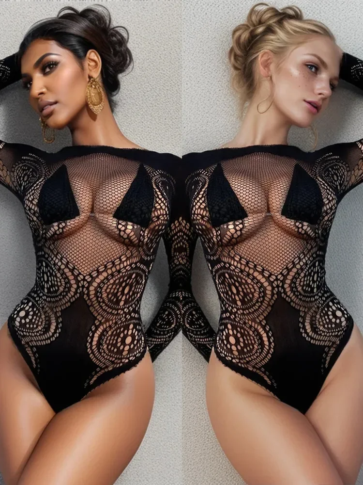 

See Through Hollow Fishnet Body Suit Sexy Women's Tight Lingerie Hot Sale Erotic Jumpsuit Mesh Transparent Female Pajama