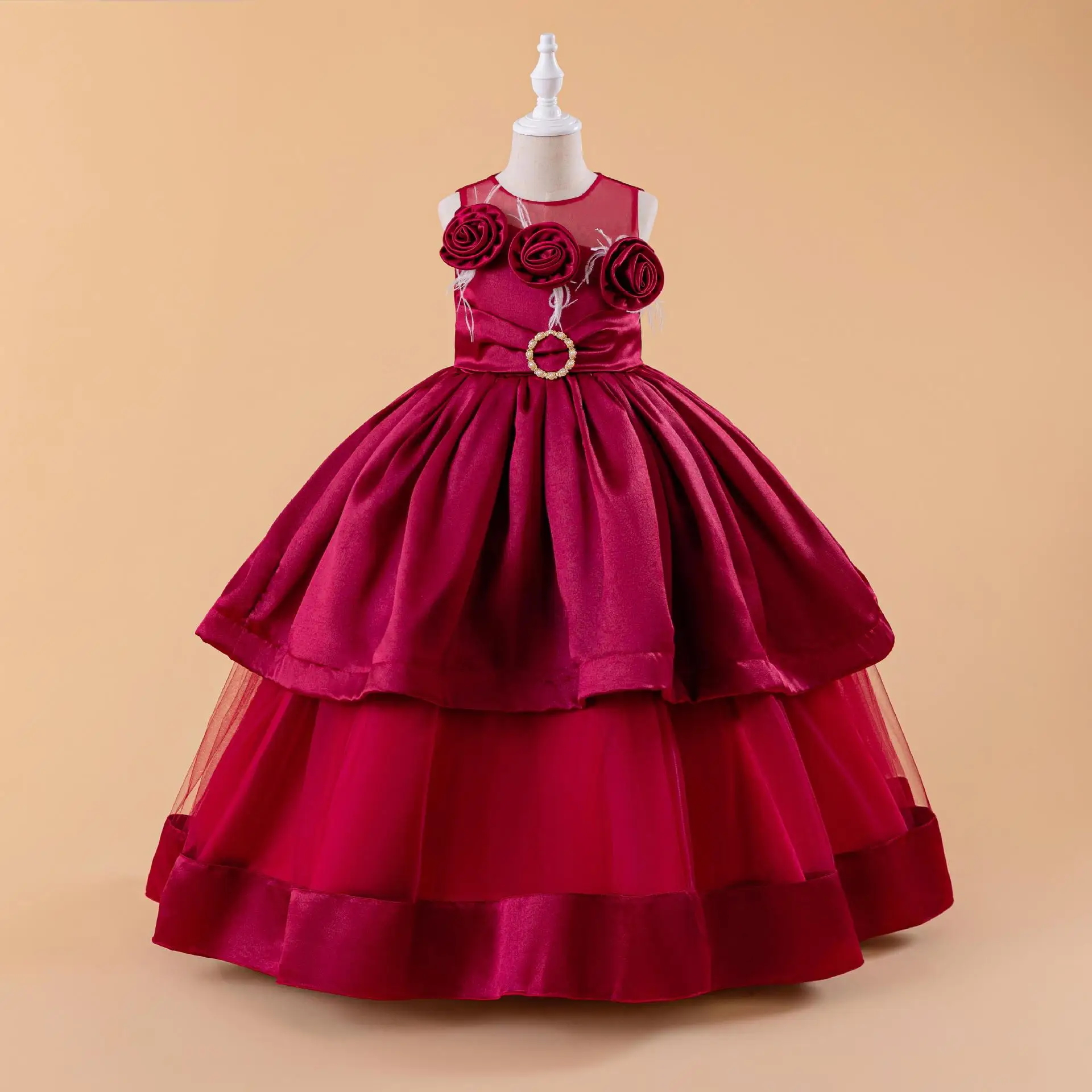 Flower Girl Wedding Dress Elegant Evening Gown Birthday Dress Layered Princess Dress Girls Party Dresses Kids Carnival Outfits