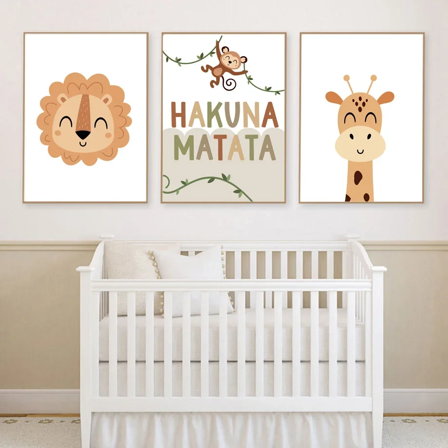 Kids Room Decoration Wall Art Poster Lion Giraffe Rainbow Name Custom Baby Home Decor Interior Art Mural Prints Wall Painting