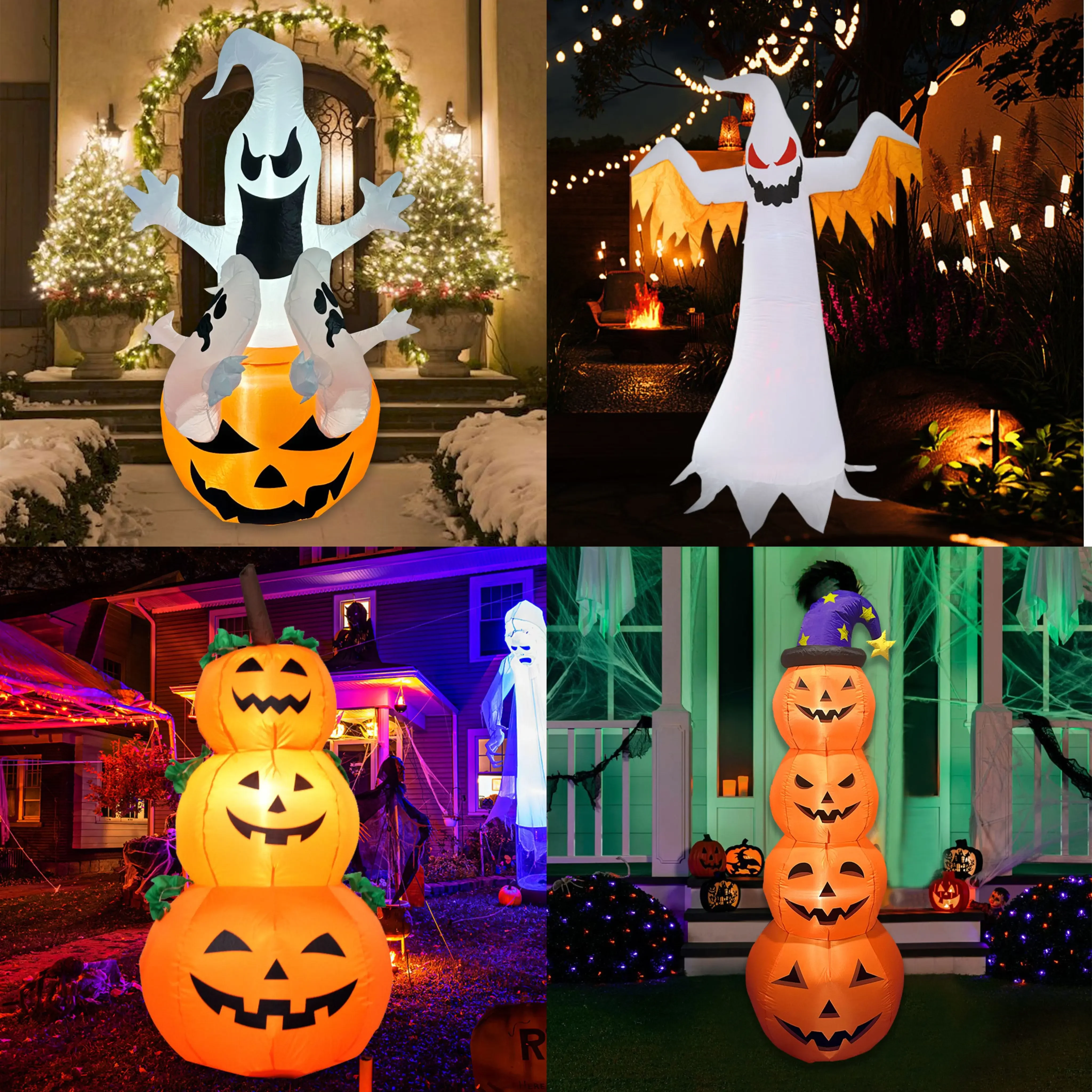 Halloween Outdoor Inflatable Decoration Pumpkin Skewers Ghost Festival Courtyard Garden Decoration Props Luminous Ornaments