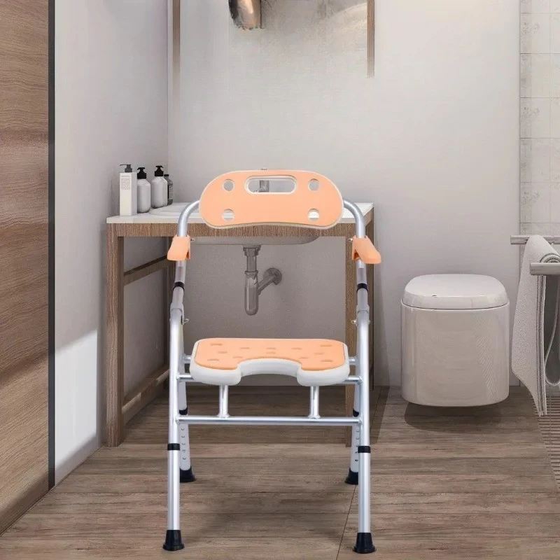 Foldable Bathroom Chairs with Adjustable Armrests,330.7 Lbs Capacity, Lightweight Shower Seat, Disability Aids Handicapped Chair
