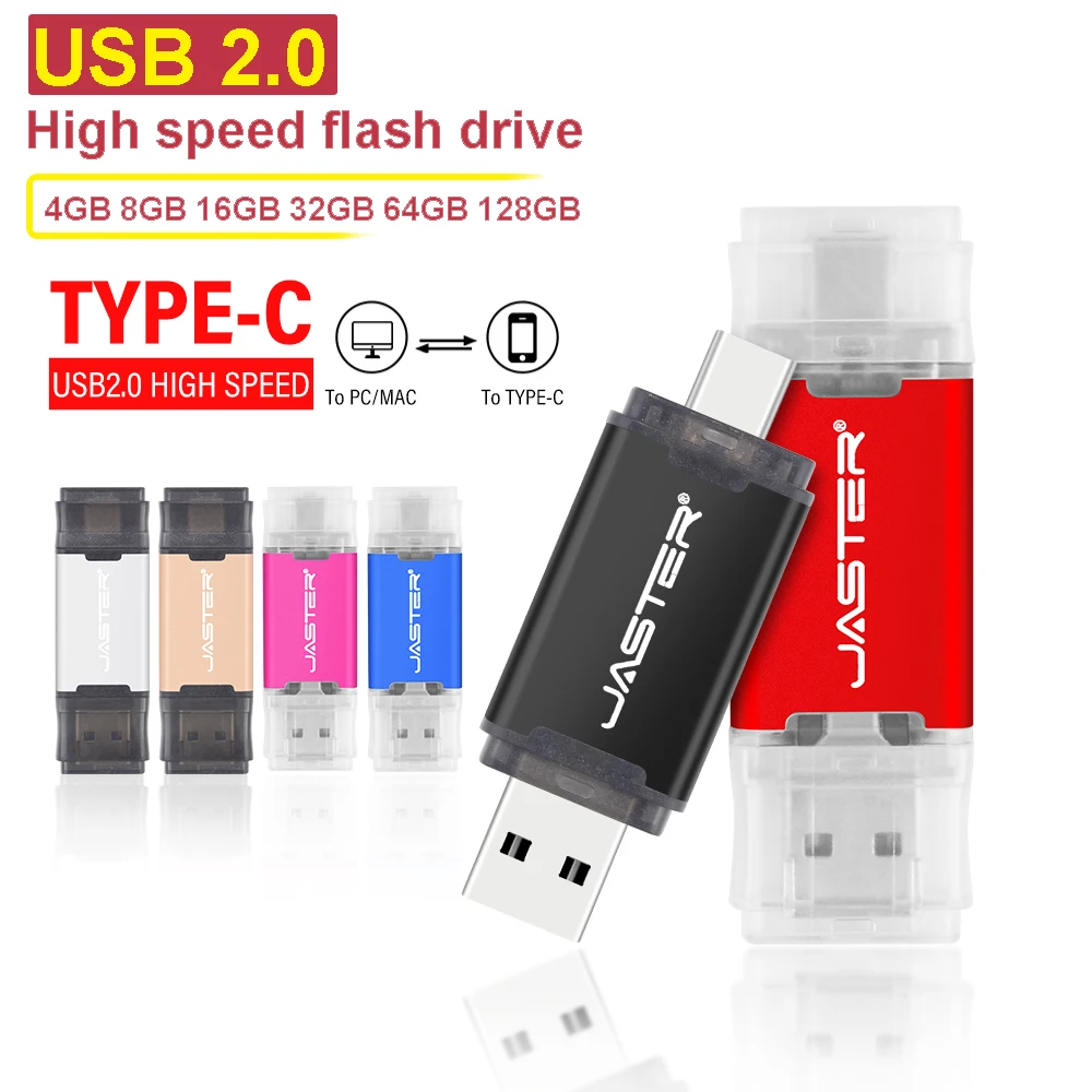 JASTER TYPE-C 2 en 1 clé USB 128GB clé mémoire haute vitesse 64GB 100% capacité réelle USB 2.0 Micro 32GB cadeau d'affaires