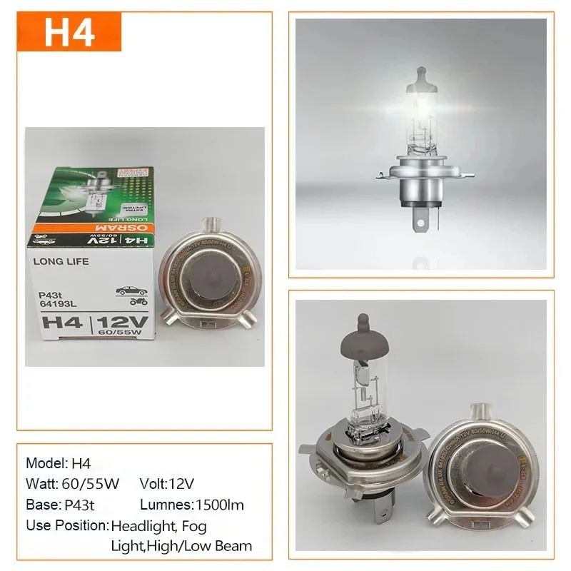 OSRAM H4 H7 H11 ORIGINAL HEADLIGHT HALOGEN LAMP 64193L 12V 60/55W 64210L H1 H3 9012 9005 HB3 9006 HB4 HIR2 LONG LIFE Fog Lights