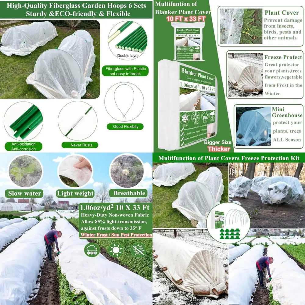 

Winter Garden Protection Kit: 10x33FT Plant Covers, Frost Cloths, Row Covers, and Snow Shields for Outdoor Plants