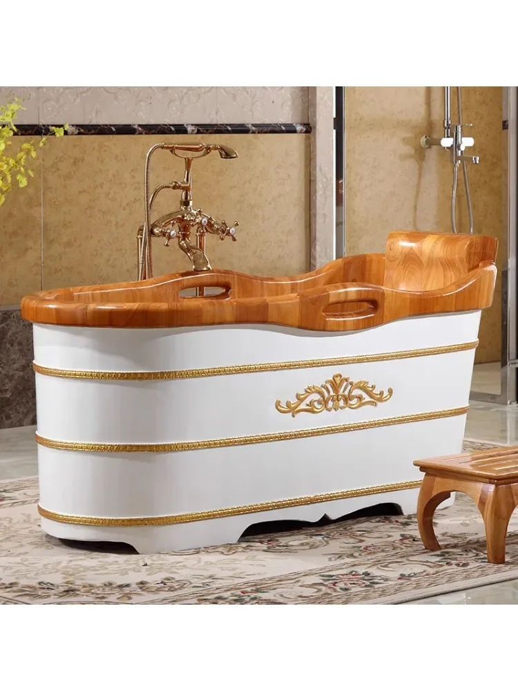 Luxury Oak Bath Barrel in Water Bucket Solid Wood Bath Basin Adult Wooden Tub Bath Barrel