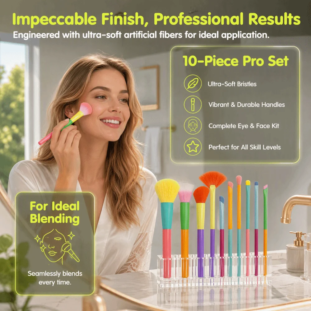 10pcs Artificial Fiber Makeup Brushes Set Professional Rainbow Rainbow Color Makeup Brushes Cosmetic Colorful