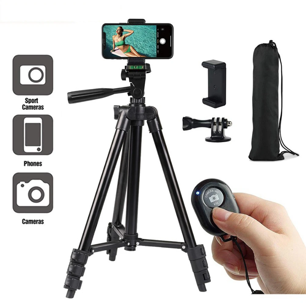 

Portable Camera Tripod St for Smartphones Digital Cameras Adjustable Height Aluminum Alloy Black Outdoor Triangle Lazy Phone