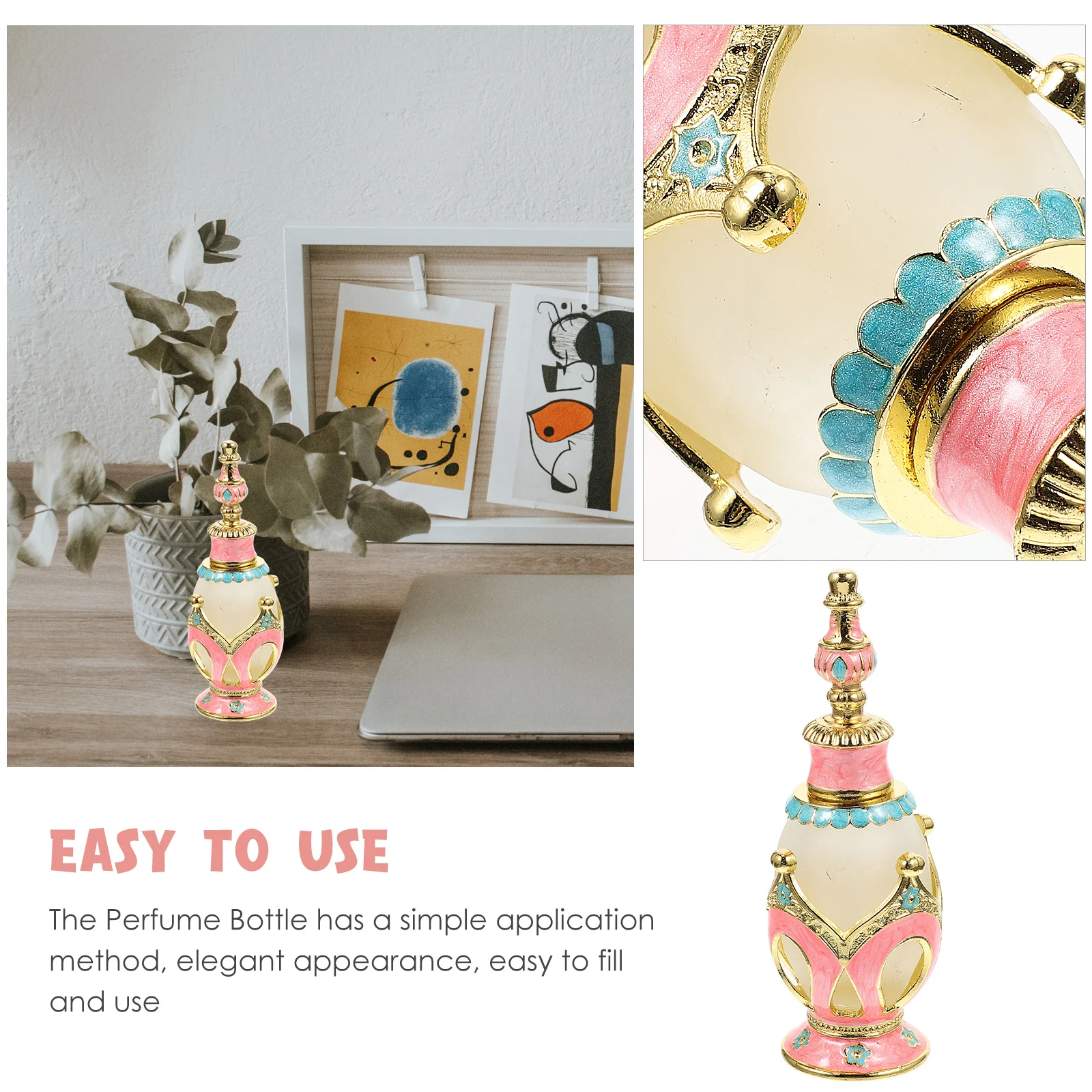 빈티지 향수병 1개 유리 빈 소형 아로마 바이알 리필 가능한 에센셜 오일 드로퍼 병 아랍 스타일 안유병