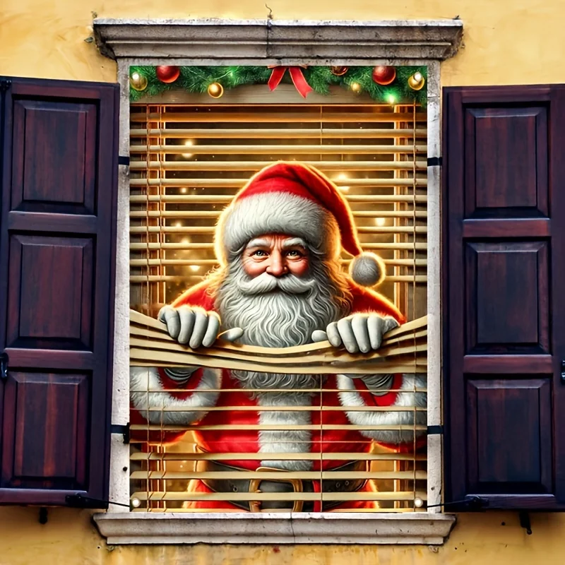 1 Stück Polyester-Weihnachtsmann-Fensterabdeckung, 2D, flach, zum Aufhängen, Weihnachtsmann-Flagge, Banner für Weihnachten und Neujahr, Ornament, Heimdekoration, 80 x 120 cm