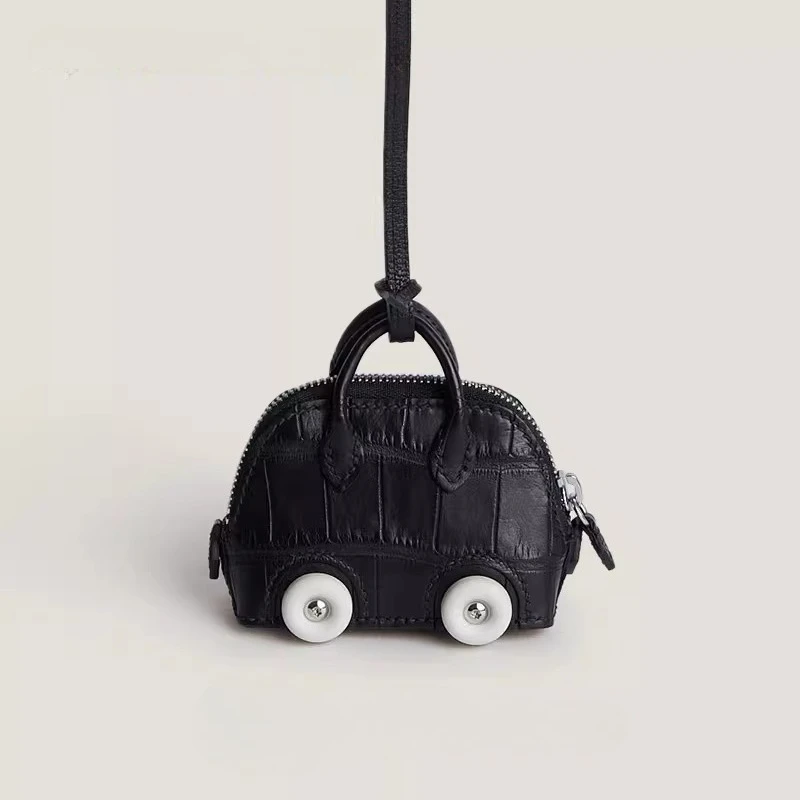 2026-premium-handmade-leather-mini-bowling-bag-charm-luxury-car-ornament-keychain-for-women-bag-accessory